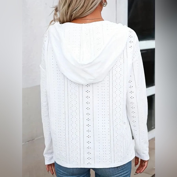 Drawstring Eyelet Long Sleeve Hoodie - Picture 2 of 7